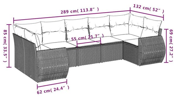 7 részes világosszürke polyrattan kerti ülőgarnitúra párnákkal