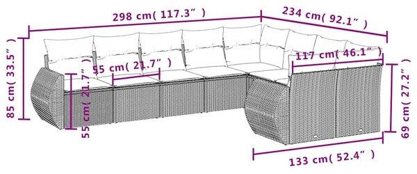 9 részes világosszürke polyrattan kerti ülőgarnitúra párnával