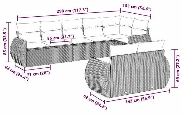 8 részes világosszürke polyrattan kerti ülőgarnitúra párnával