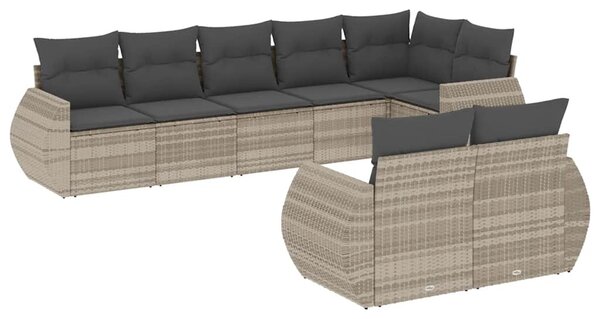 8 részes világosszürke polyrattan kerti ülőgarnitúra párnával