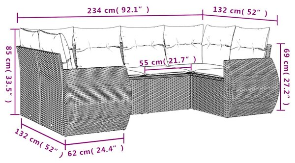 6 részes világosszürke polyrattan kerti ülőgarnitúra párnákkal