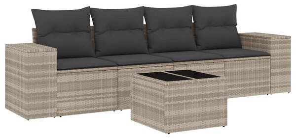 5 részes világosszürke polyrattan kerti ülőgarnitúra párnákkal