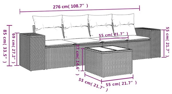 5 részes világosszürke polyrattan kerti ülőgarnitúra párnákkal