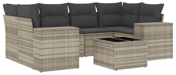 7 részes világosszürke polyrattan kerti ülőgarnitúra párnákkal