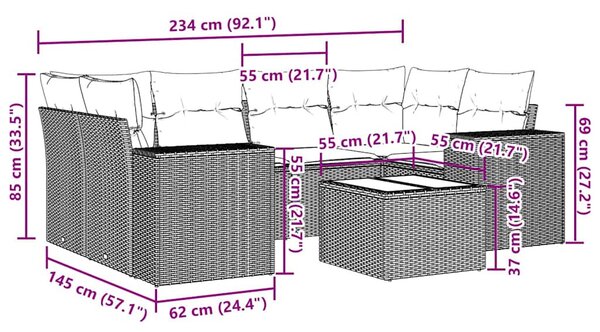 7 részes világosszürke polyrattan kerti ülőgarnitúra párnákkal