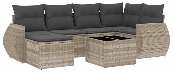7 részes világosszürke polyrattan kerti ülőgarnitúra párnákkal