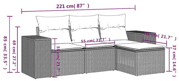 4 részes világosszürke polyrattan kerti ülőgarnitúra párnákkal