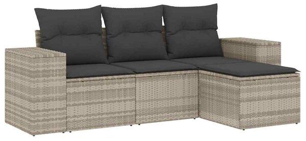 4 részes világosszürke polyrattan kerti ülőgarnitúra párnákkal