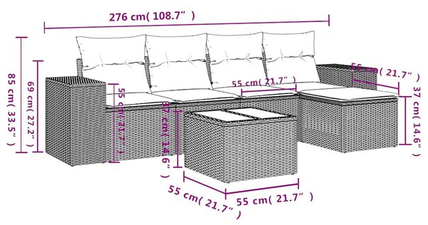 6 részes világosszürke polyrattan kerti ülőgarnitúra párnákkal