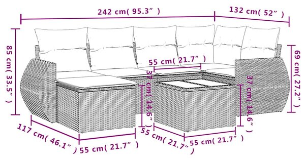 7 részes világosszürke polyrattan kerti ülőgarnitúra párnákkal