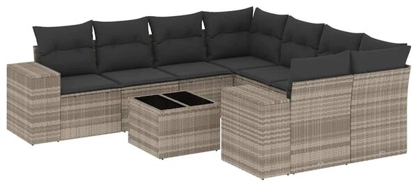 9 részes világosszürke polyrattan kerti ülőgarnitúra párnával