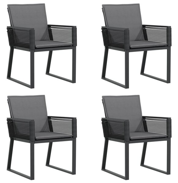4 db fekete polyrattan kerti szék párnával