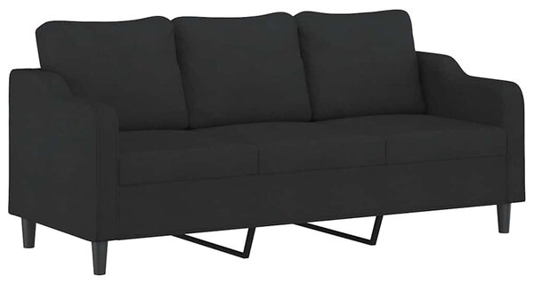 3 személyes fekete szövet kanapé díszpárnákkal 180 cm