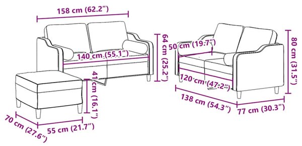 3 részes fekete szövet ülőgarnitúra párnákkal