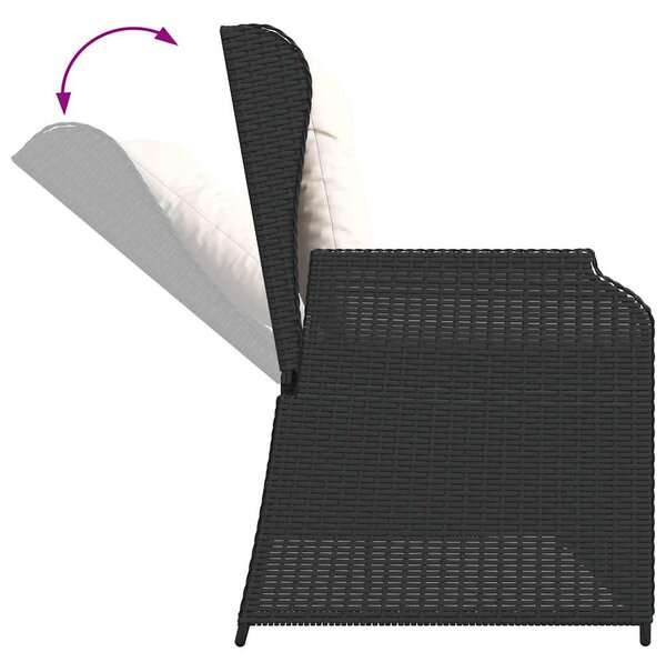 Fekete polyrattan dönthető kerti pad párnával