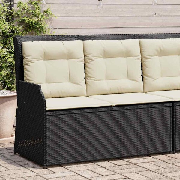 Fekete polyrattan dönthető kerti pad párnával