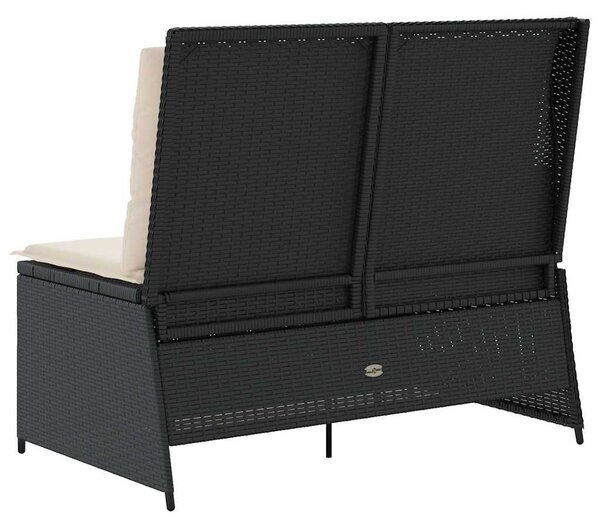 Fekete polyrattan dönthető kerti pad párnával