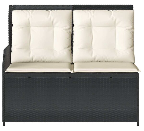Fekete polyrattan dönthető kerti pad párnával