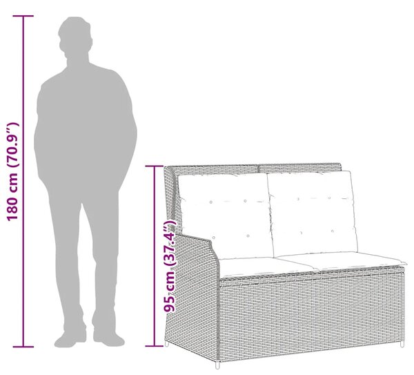 Barna polyrattan dönthető kerti pad párnával