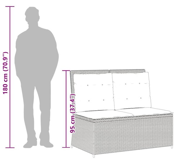 Világosszürke polyrattan dönthető kerti pad párnával