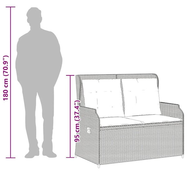 Bézs polyrattan dönthető kerti pad párnával