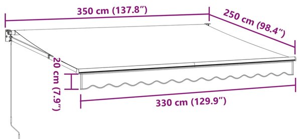 Antracit/fehér szövet/alumínium behúzható napellenző 3,5x2,5m