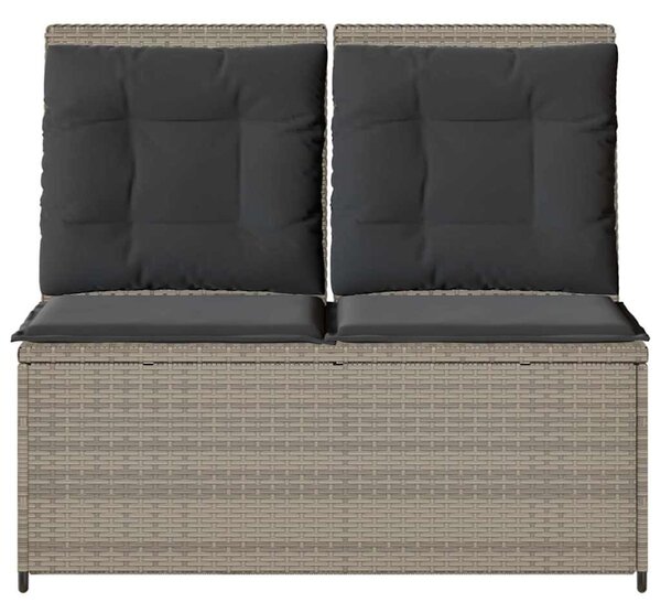 Világosszürke polyrattan dönthető kerti pad párnával