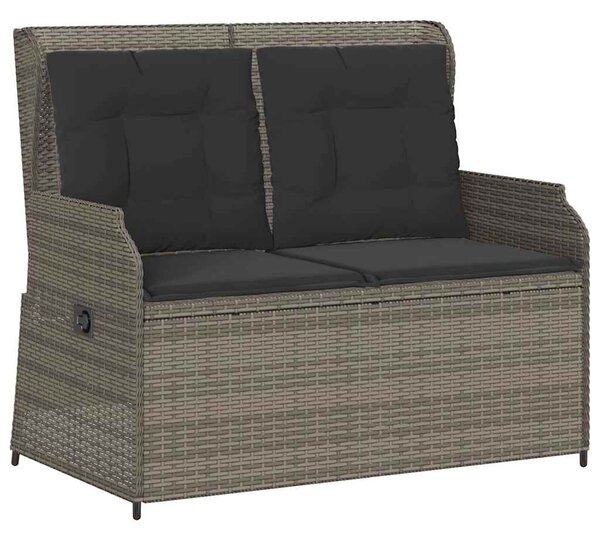 Szürke polyrattan dönthető kerti pad párnával