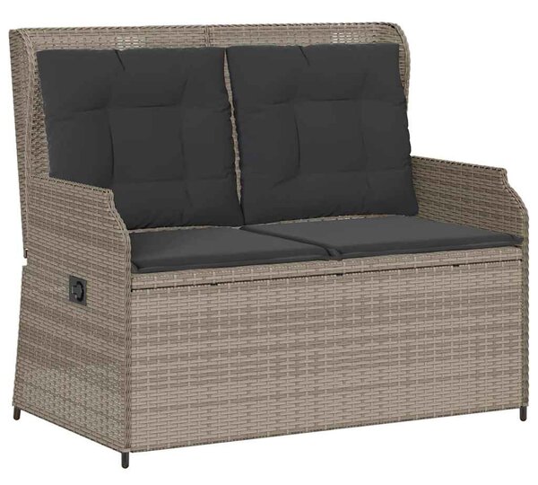 Világosszürke polyrattan dönthető kerti pad párnával