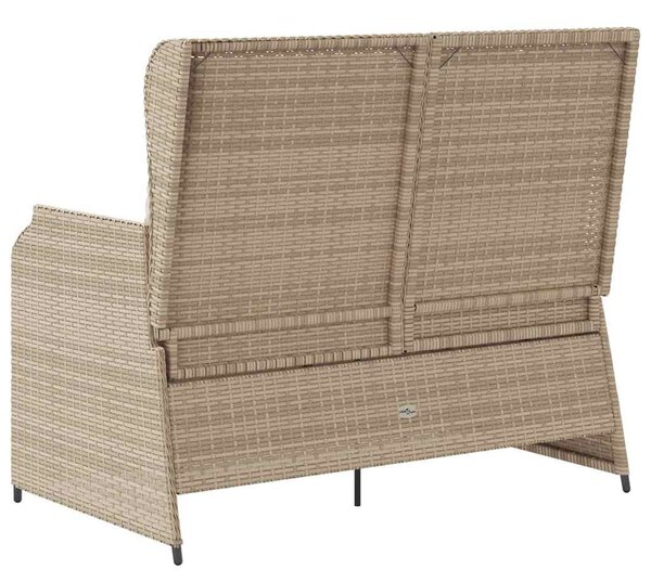 Bézs polyrattan dönthető kerti pad párnával