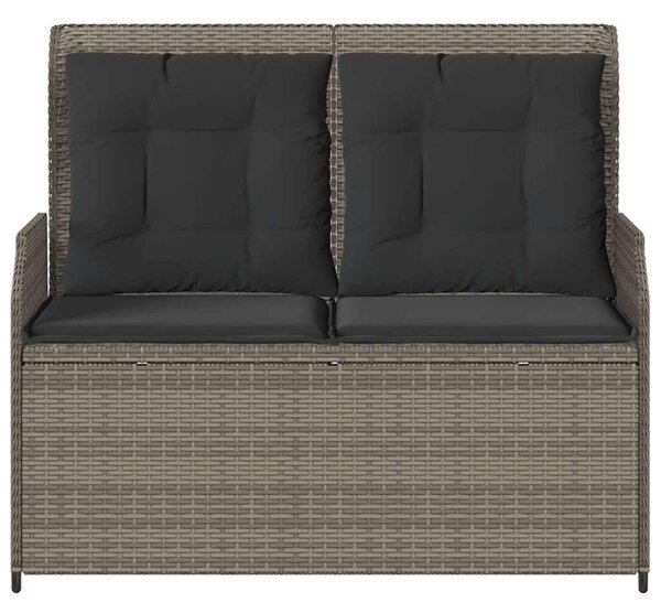 Szürke polyrattan dönthető kerti pad párnával