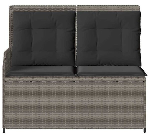 Szürke polyrattan dönthető kerti pad párnával