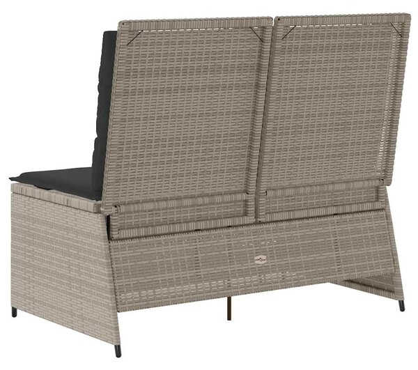 Világosszürke polyrattan dönthető kerti pad párnával