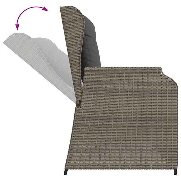 Szürke polyrattan dönthető kerti pad párnával