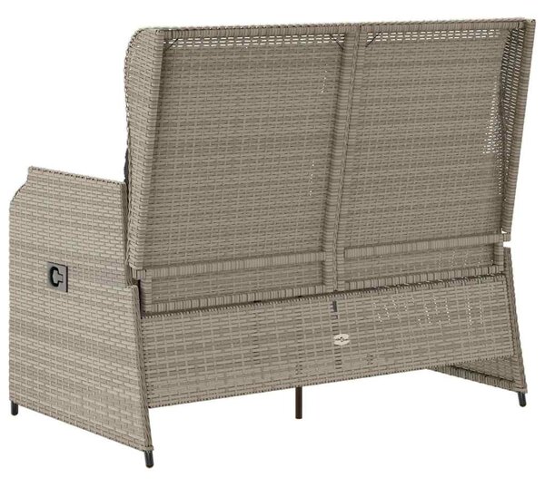 Világosszürke polyrattan dönthető kerti pad párnával