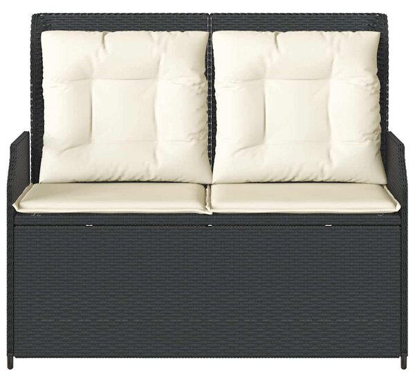 Fekete polyrattan dönthető kerti pad párnával