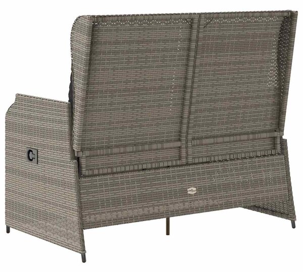 Szürke polyrattan dönthető kerti pad párnával