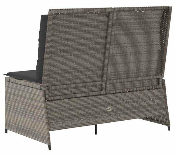 Szürke polyrattan dönthető kerti pad párnával