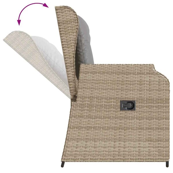 Bézs polyrattan dönthető kerti pad párnával