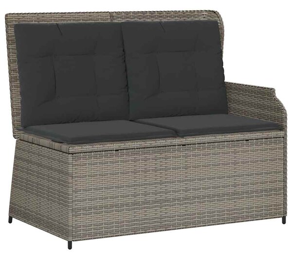 Szürke polyrattan dönthető kerti pad párnával