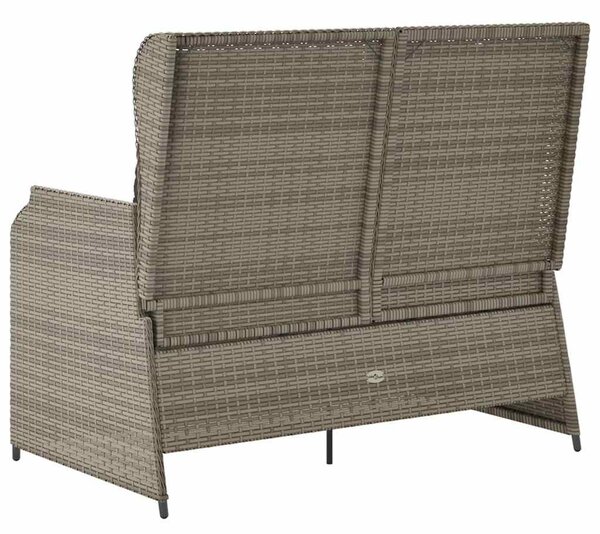 Szürke polyrattan dönthető kerti pad párnával