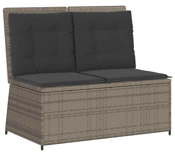 Szürke polyrattan dönthető kerti pad párnával
