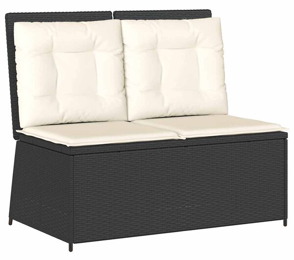 Fekete polyrattan dönthető kerti pad párnával