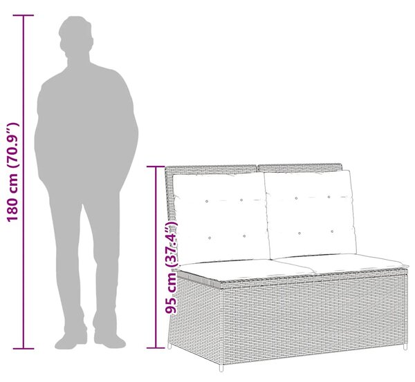 Fekete polyrattan dönthető kerti pad párnával