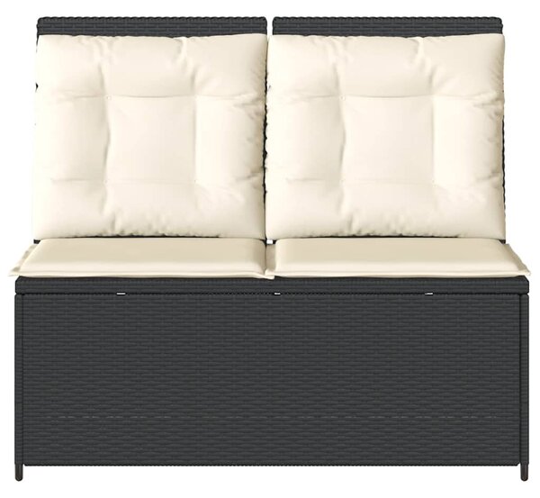 Fekete polyrattan dönthető kerti pad párnával