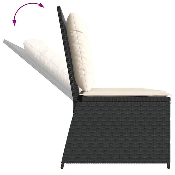 Fekete polyrattan dönthető kerti pad párnával