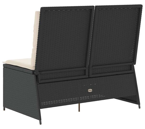 Fekete polyrattan dönthető kerti pad párnával
