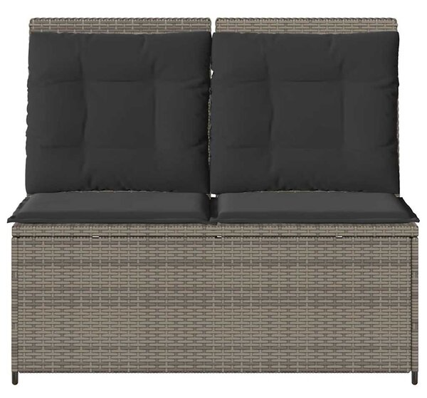 Szürke polyrattan dönthető kerti pad párnával
