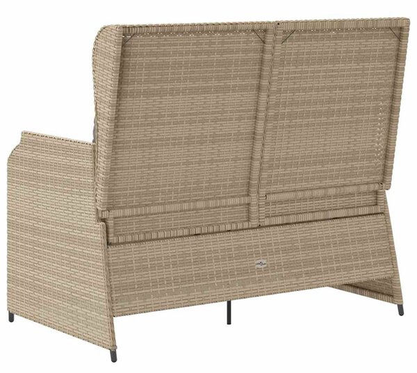 Bézs polyrattan dönthető kerti pad párnával