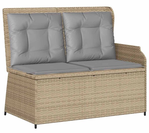 Bézs polyrattan dönthető kerti pad párnával